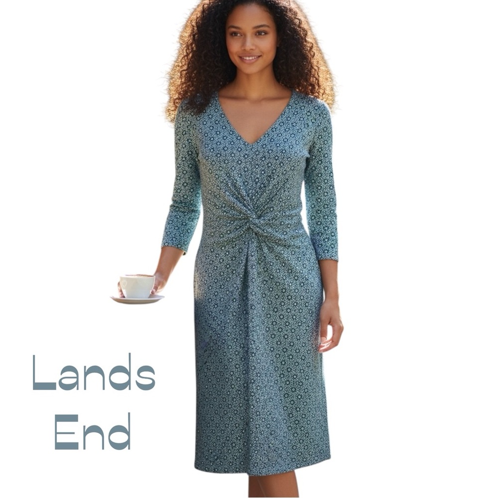 Lands' End Teal Blue Twist-Front Midi Dress